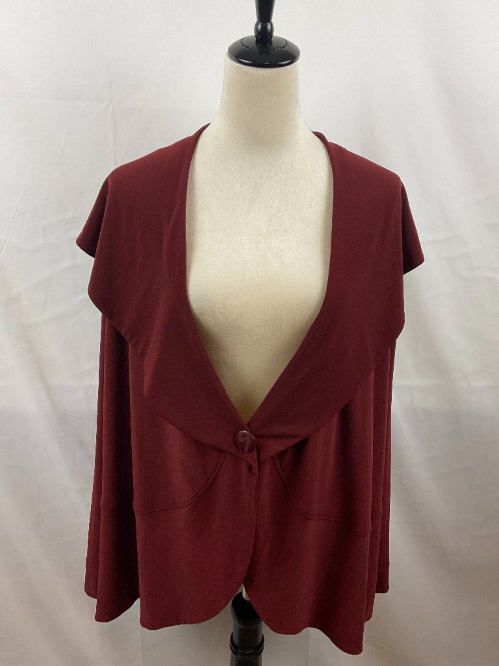 Sympli Jacket 16 Maroon Shawl Collar Long Sleeve Single Button Closure